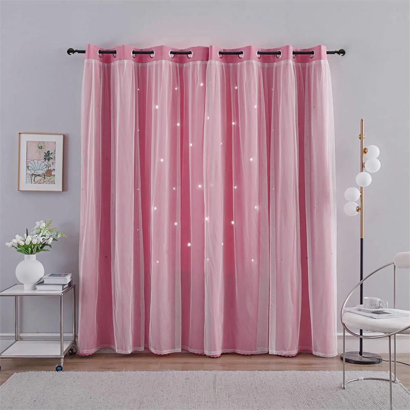 Lace Blackout Curtains Double Layer with Sheer Star Pattern Embroidery Thermal Insulated Curtain Princess Curtain Luxury Double Layer Curtains
