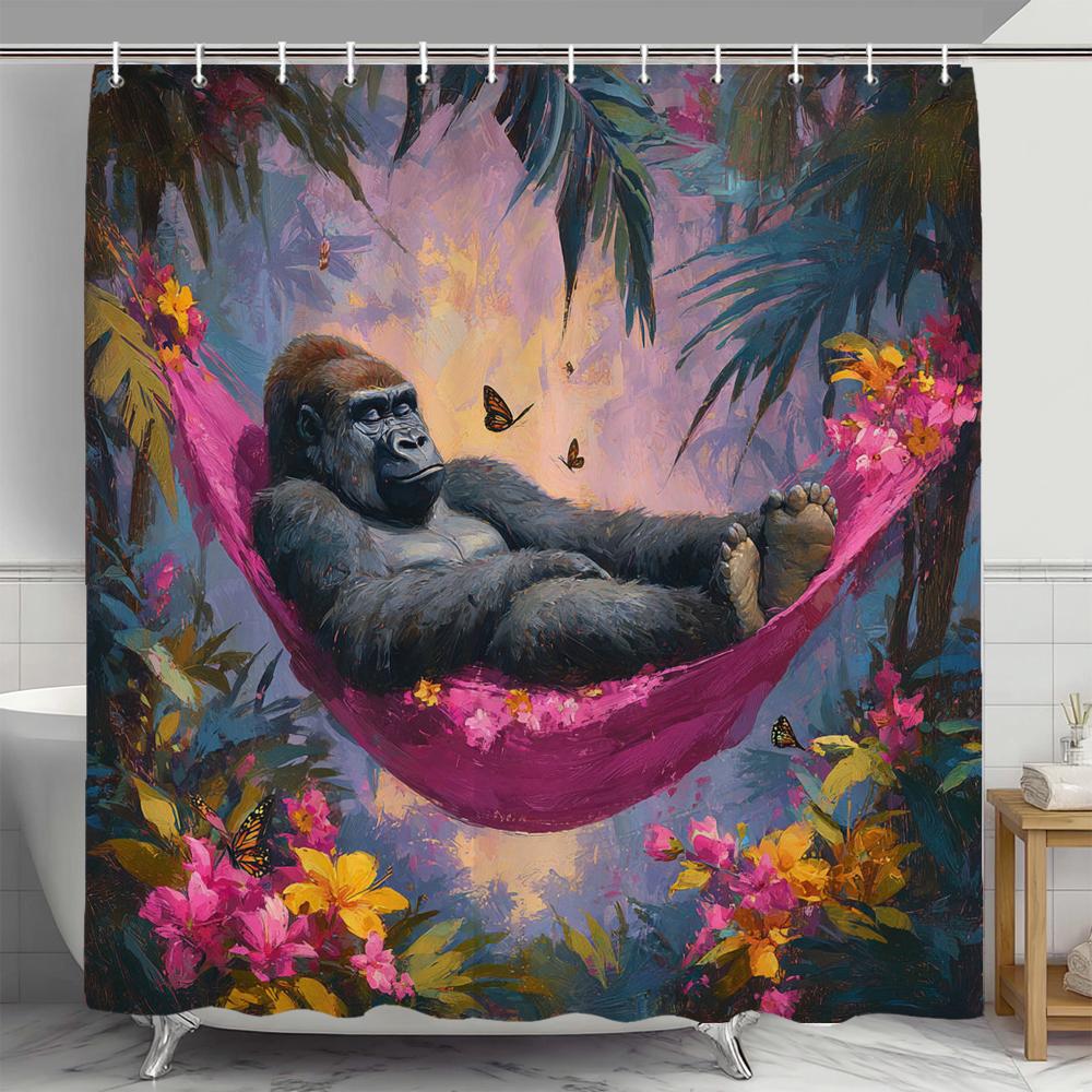Leopards, Tigers, Wolves,Flower Animals Shower Curtain, Bathroom Shower Curtain, Waterproof Shower Curtain With Hooks W60H190(CM)-1 Pcs