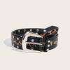 PU Leather Pin Buckles Belt with Leopard Pattern and Double Row Rivets Studded Decoration for Jeans Pants Everyday Use