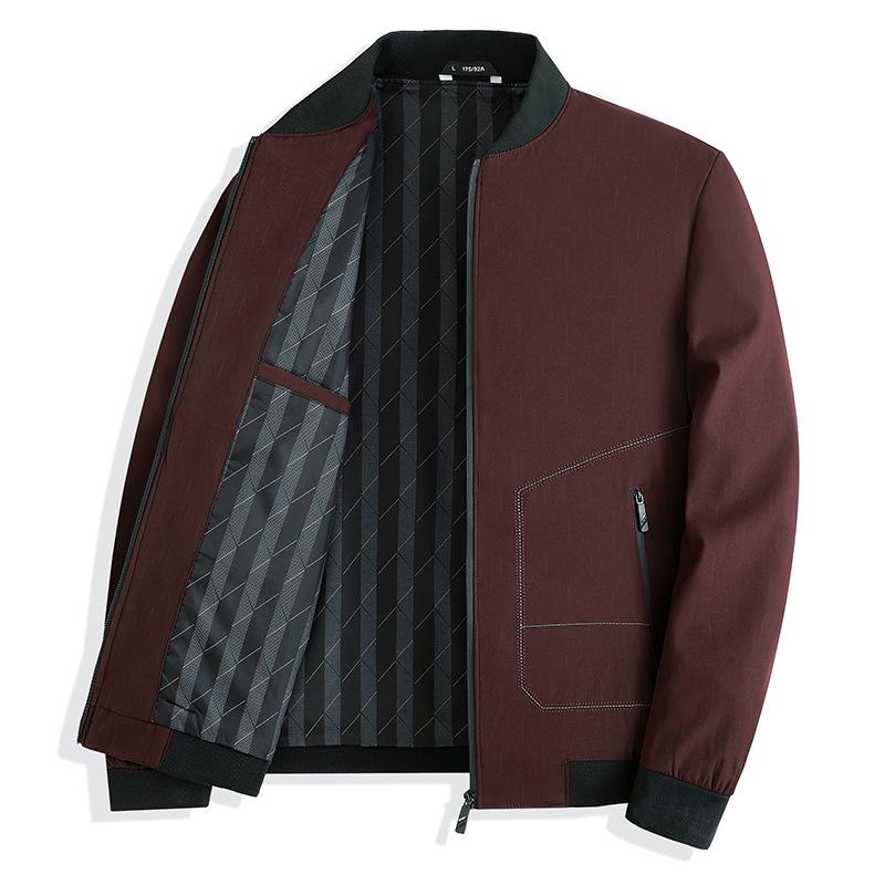 Autumn Business Casual Jacket for Short Dads - Trendy Men's Solid Color Stand Collar Outerwear