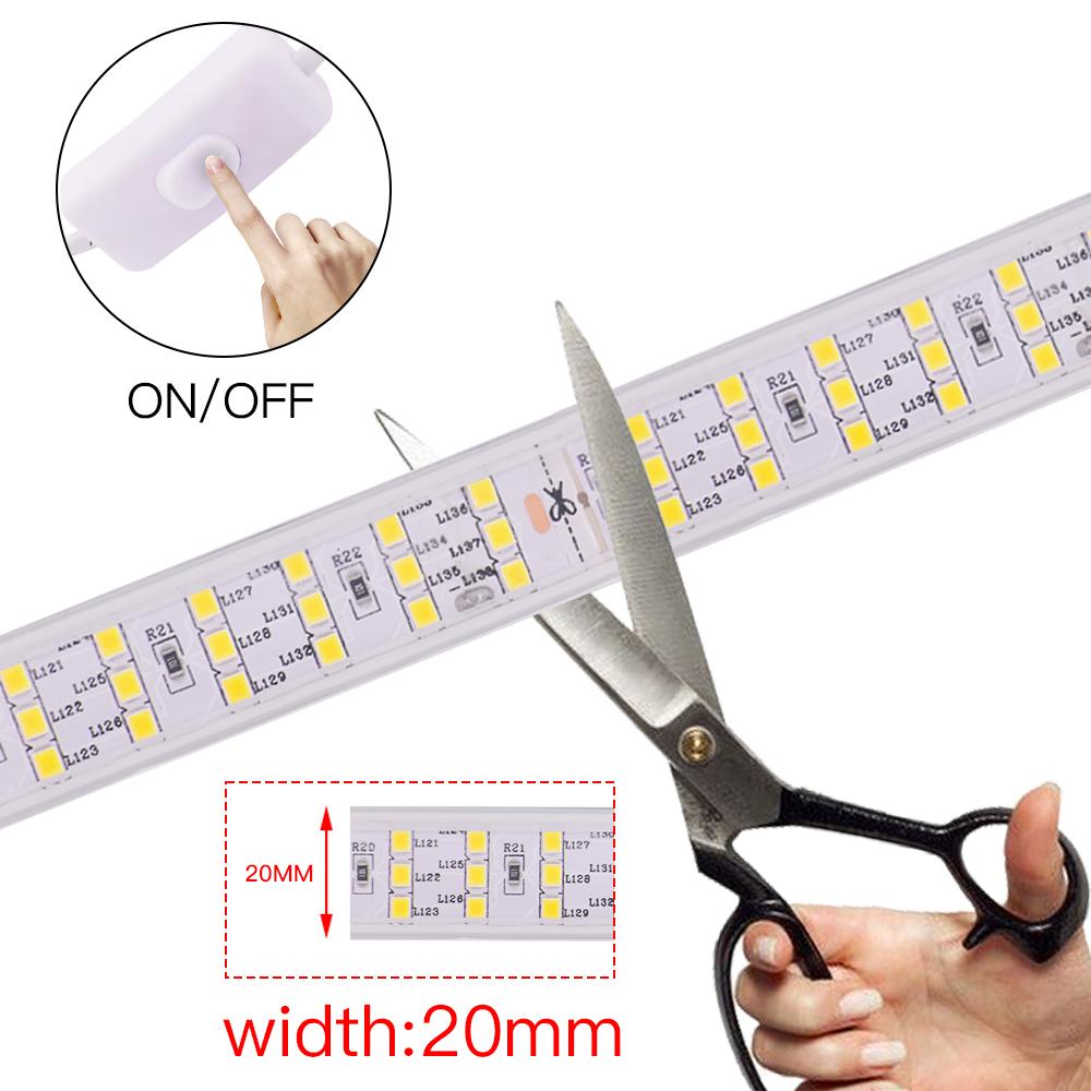 AC 220V LED Strip Lights 2835SMD 276LEDs/m Flexible Outdoor Lamp Waterproof LED Tape With OFF/ON Switch Power Plug