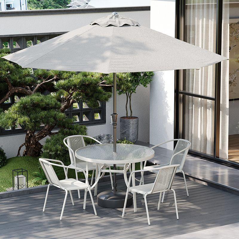 Outdoor Patio & Balcony Dining Chair Set - Wrought Iron & Rattan Backrest Chairs