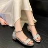 One word with sequined thick heel sandals women's new large size fashion bag heel women's shoes temperament sandals