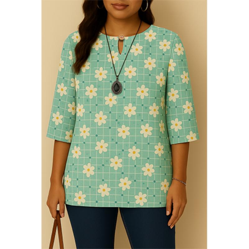 Fashion, for Women, Daily Wear, Long Sleeves, Neck with Flower Print, Loose, All Matches, Flower Blouse