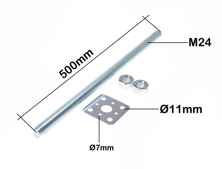 Adjustable anchor post base 110x500 M24 rod