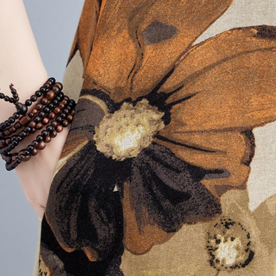 Boho Plus Size Cotton Linen Dress for Women Summer Sleeveless Printed Loose