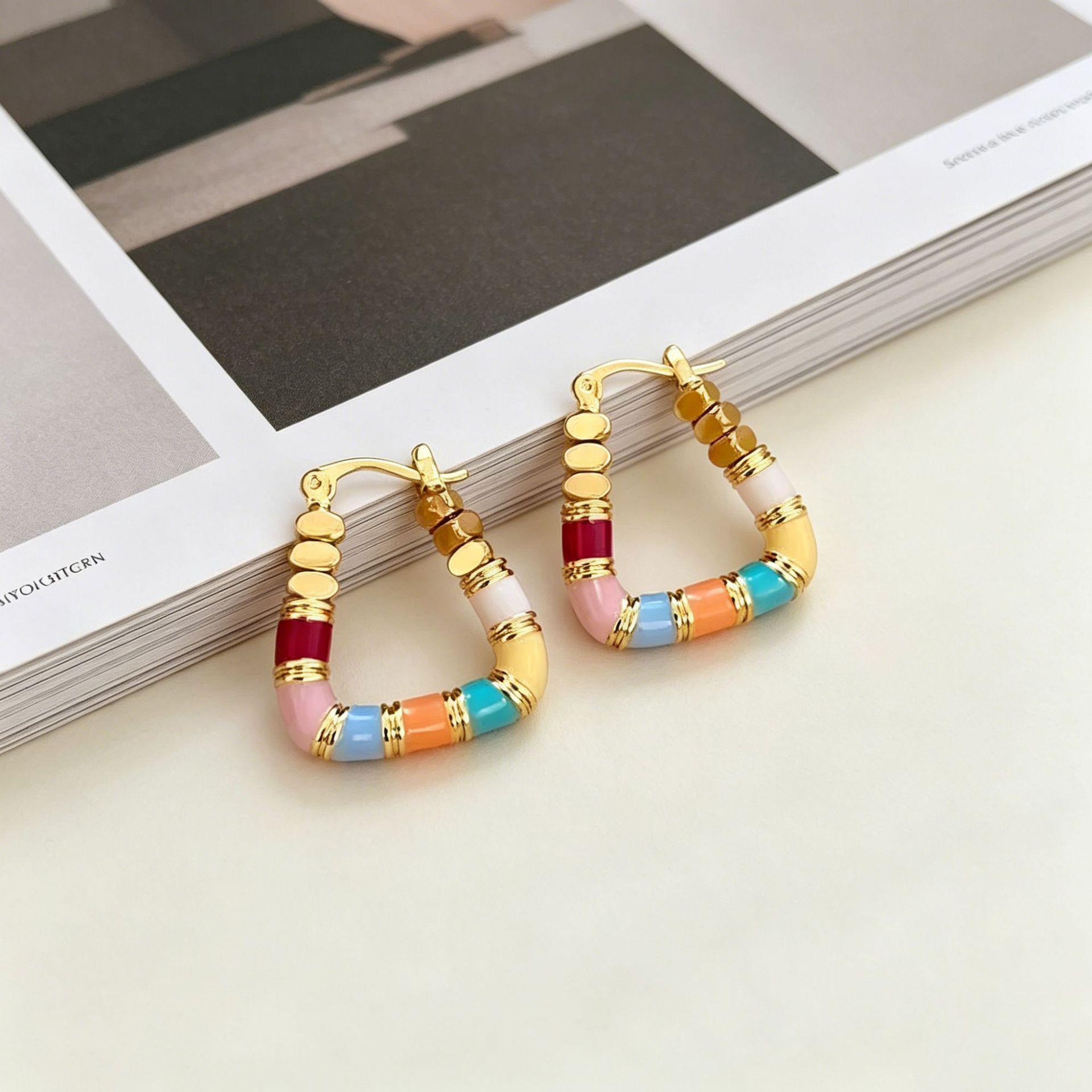 Yanbai Summer Colorful Enamel Geometric Earrings - Women s Trendy Design, Exquisite Dopamine Studs for a Stylish Look