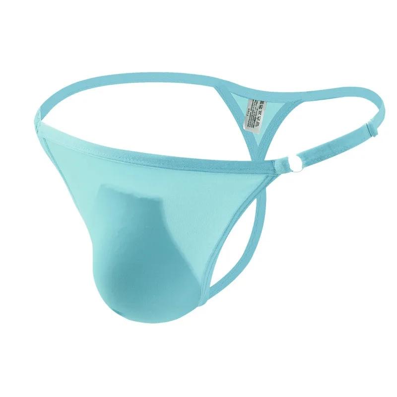 Ice Silk G-String Men Sexy Bulge Pouch Underwear Seamless Panties Soft Lingerie T-Back Thongs Underpants Low Rise Bikini Trunks