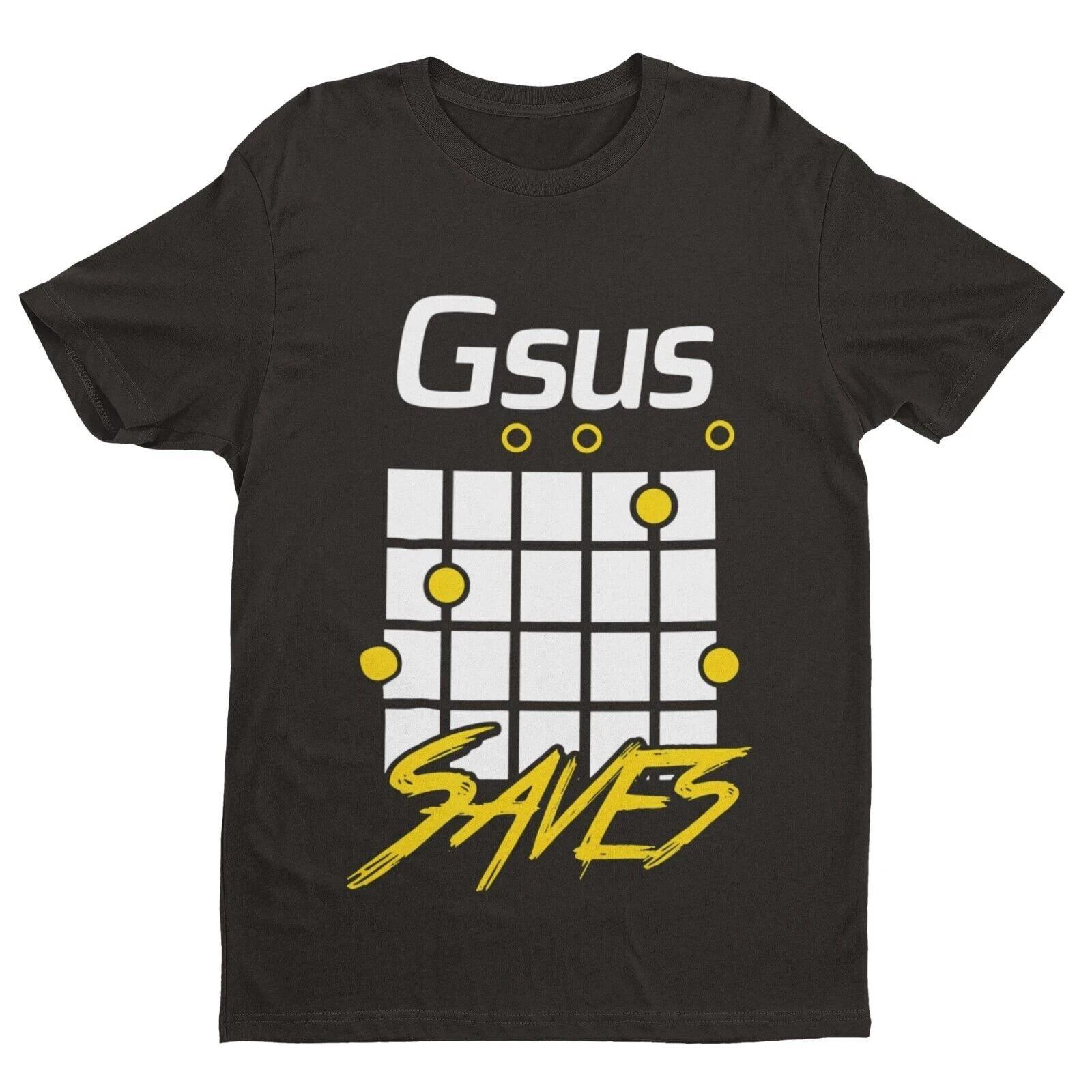 Funny Guitar Christian T Shirt GSUS Saves Parody on Chord Gift Idea Jesus Faith XL