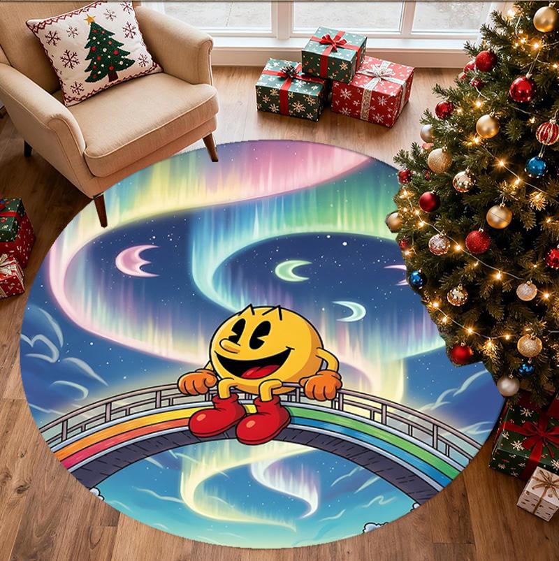 PAC Pattern Round Rug, Indoor/Outdoor Mat, for Picnic, Gameroom, Bedroom, Office, Living Room, Home Decor Carpet, Birthday Gift