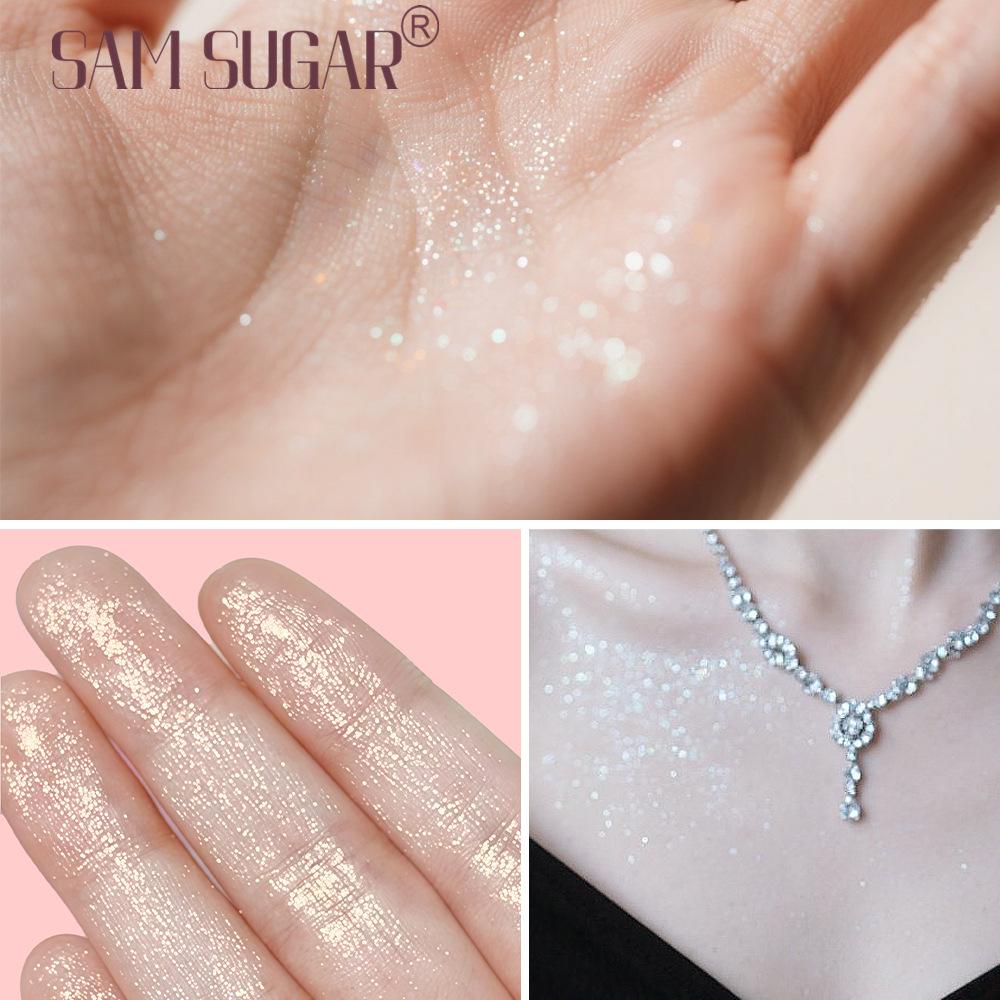 Pink Peach Shining Powder High Glitter Makeup for Face Body Collarbone Highlighting with Soft Puff Multi Use Cosmetic