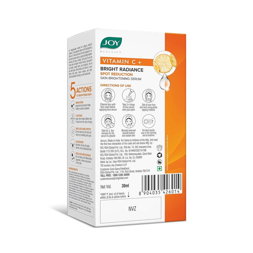 JOY סרום ויטמין C לפנים Bright Radiance 30 מ"ל חבילה של 1 להבהרת העור והפחתת כתמים כהים