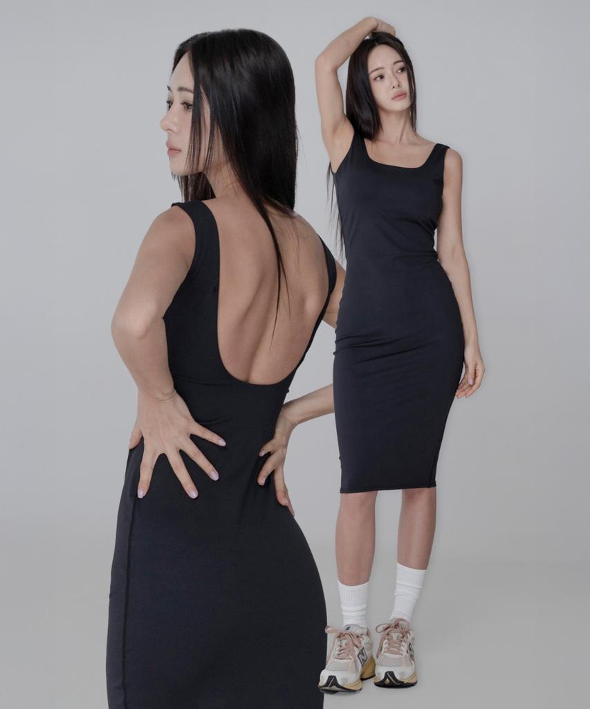 Binaaenko Underarm Cover Backless Midi Dress - Black (S/M/L)