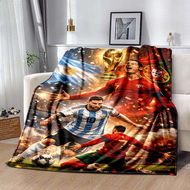 Messi & Ronaldo Flannel Blanket Soft All-Season Throw, Design for Camping, Car Travel, Hiking Sofa, Bed, Office Perfect Gift for Parties