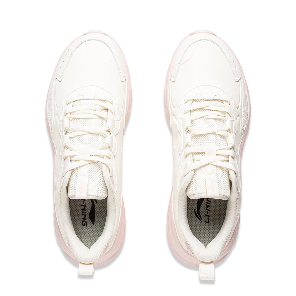 New LiNing Light Mist Cushioning, Wear Resistant Low Top Casual Running Shoes Women's White Pink ARSV076-2