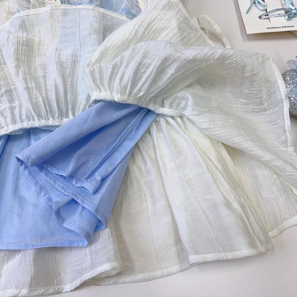 Summer Vacation Flounce Sleeve Dress for Girls - Fresh Mesh Skirt
