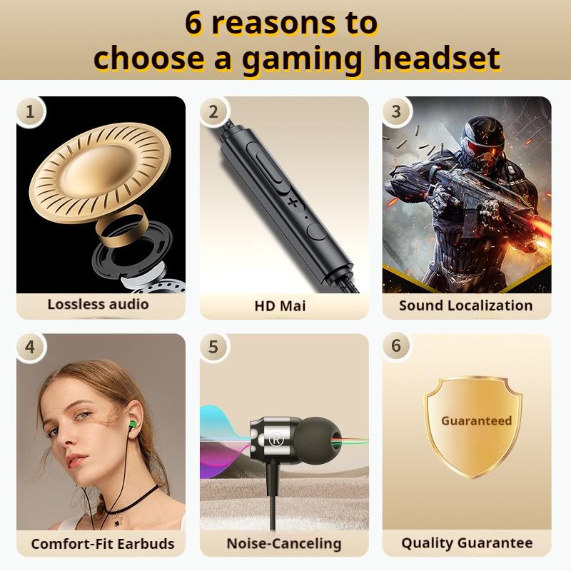 6D Stereo Sound Headsets Metal Design Type C&3.5mm Wired Gamer Earphones Magnetic In-Ear Headphones For Samsung Handfree HD Call
