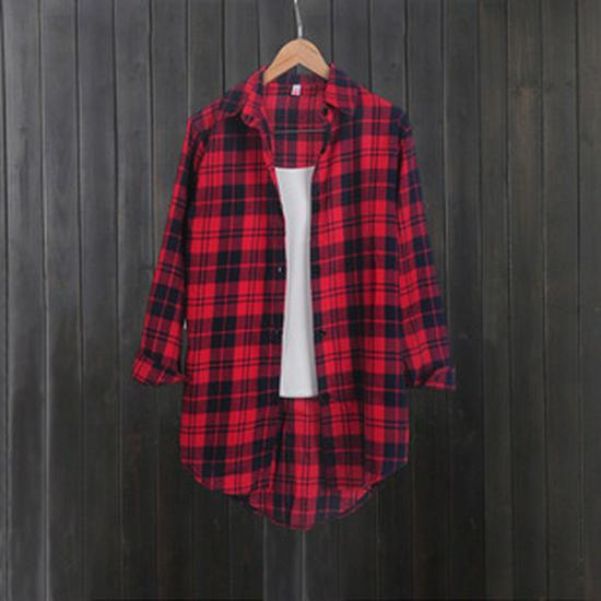 Women's Cotton Linen Plaid Long Shirt - Sun Protection, Loose Fit Outerwear, Lazy Style
