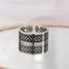 Adjustable Open Ring Men Women Vintage Punk Geometric Copper Band With Grid Retro Stylish Unisex Jewelry