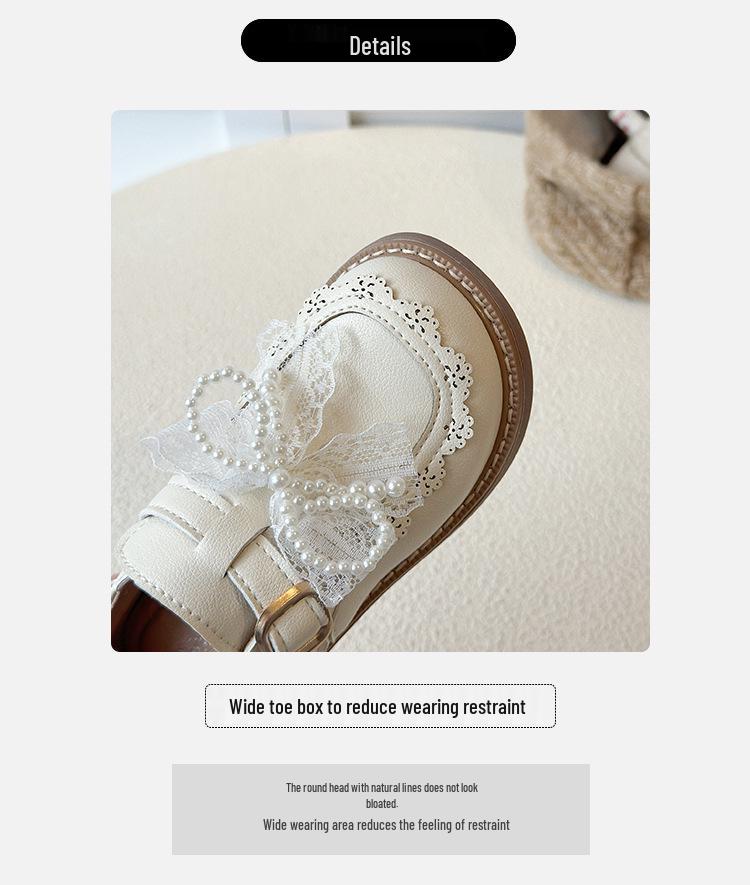 Girls' 2025 Autumn Leather Princess Shoes - Black Bow Mesh