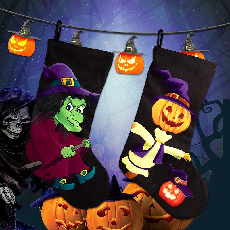 Halloween Themed Stocking Gift Bag Unique Sock Pendant Decoration for Candy Treats Perfect Scene Ornament Festive Cloth Bag