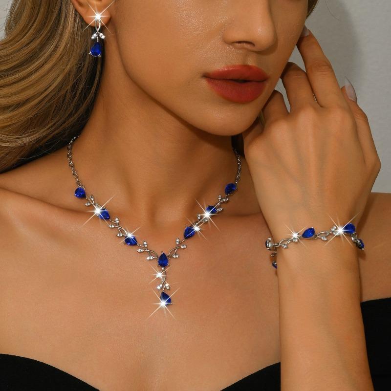 Set of Bridal Crystal Accessories - Necklace, Earrings. Two-piece Wedding Dress. Women's Style.