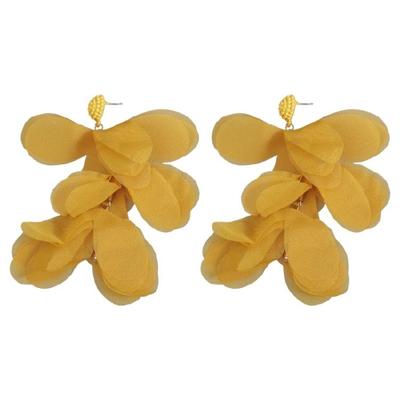 Stylish Chiffon Flower Piercing Dangle Earrings Elegant Beaded Charm Ear Decoration Comfortable Wear Ear Accessories