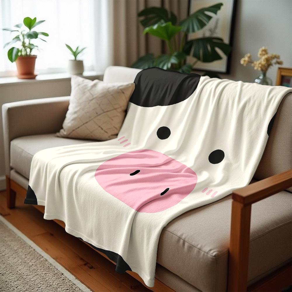 Cow Spot Close Up Face Cartoon Anime Print Flannel Blanket Soft Warm Throw for Kids Bedroom Sofa Christmas Office Car