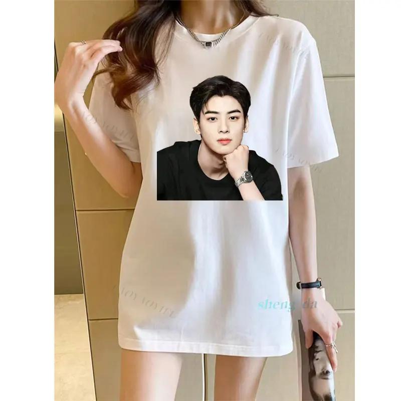 

Unisex T Shirts Accessories Casual Tee Top Cha Eun Woo Fan Gifts Kpop Korea Unisex Women Summer Short Sleeve Tops 3XL