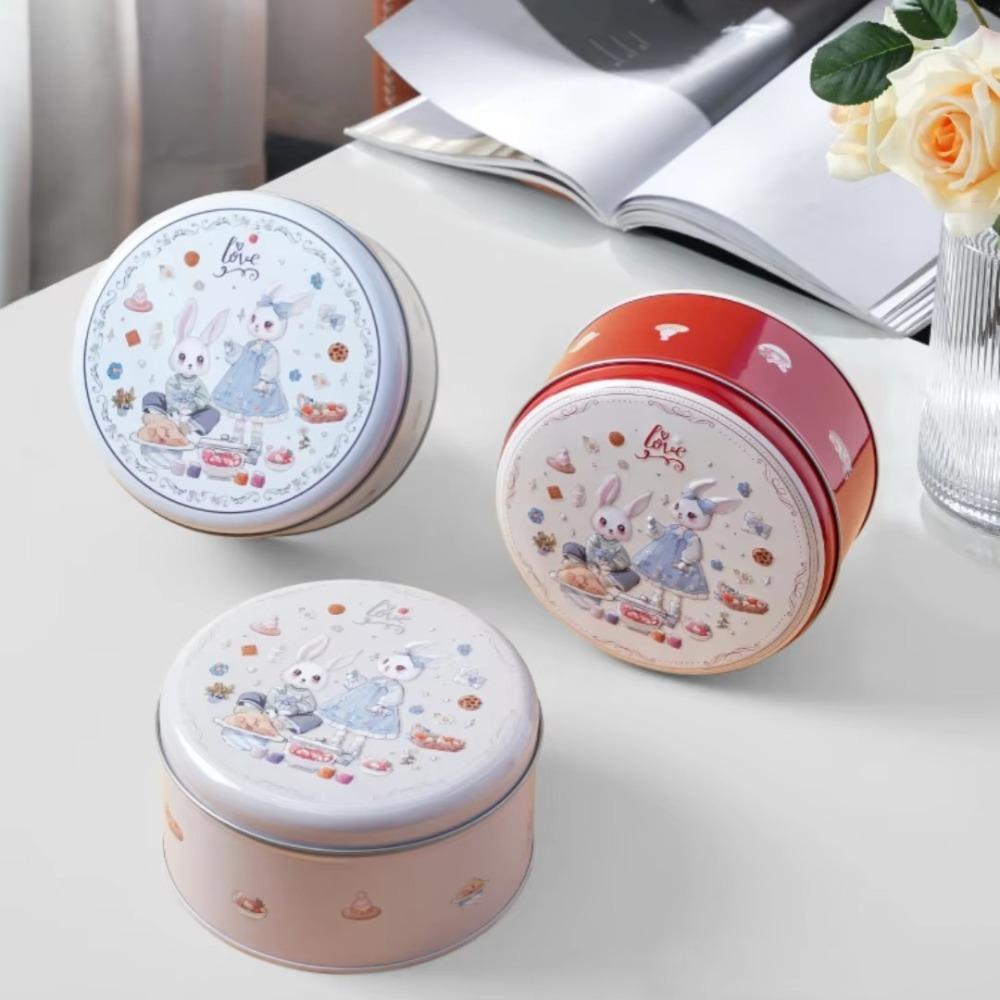 Cartoon Rabbit Printed Tinplate Candy Chocolate Boxes Metal Empty Cookie Tin Box Multifunction Round Biscuit Packaging Iron Can