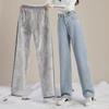 Plush High-Waisted Light Blue Wide-Leg Jeans for Women - Winter 2024, All-Match Straight Fit
