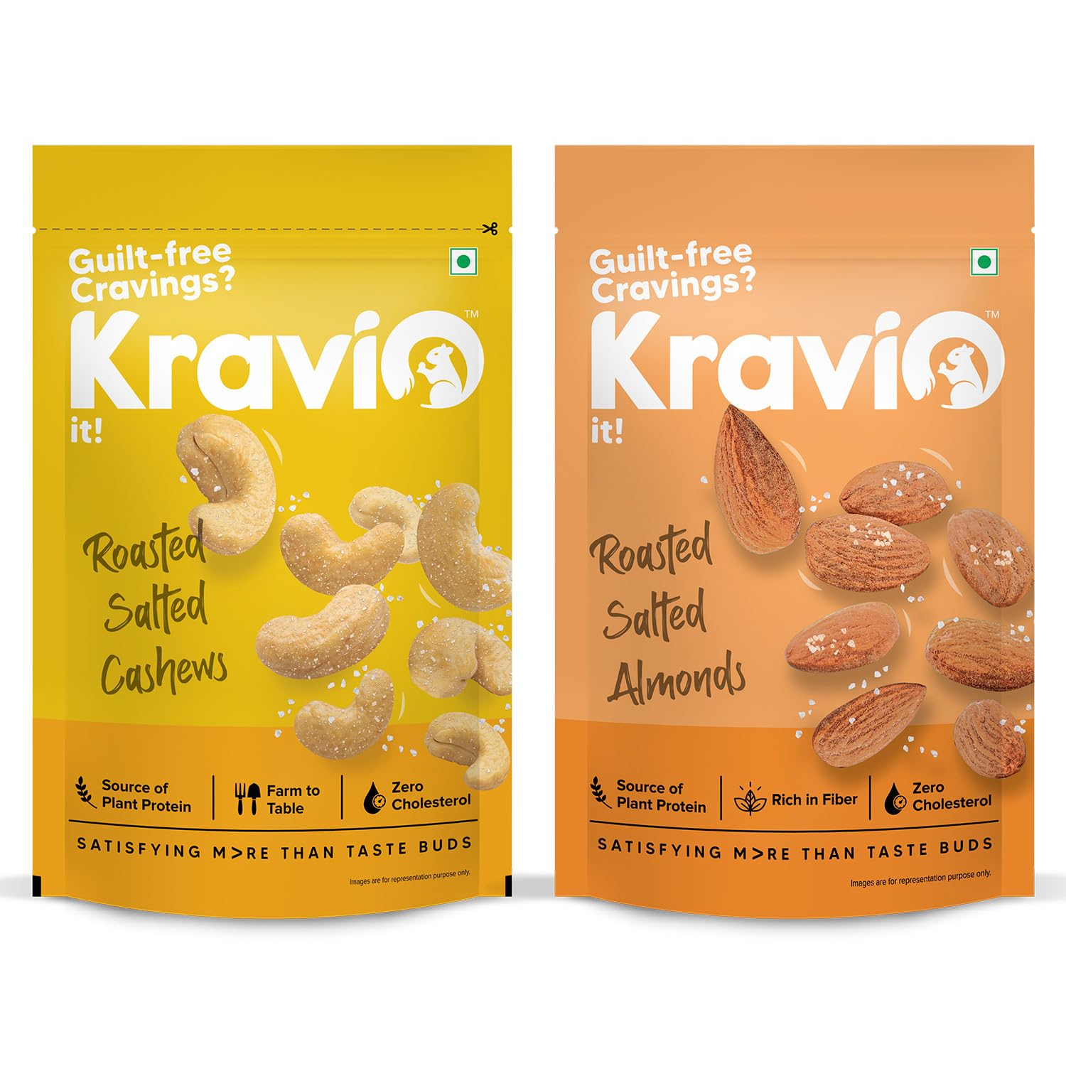 

Kravio Premium Roasted Salted Cashew & Almond Nuts (2 X 200g) | Zero Cholesterol Natural Whole Kaju & California Badam Nuts & Dry Fruits | Rich i