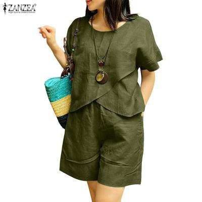 Women Short Sleeve Blouse and Shorts Summer Two Piece Suit Sets
