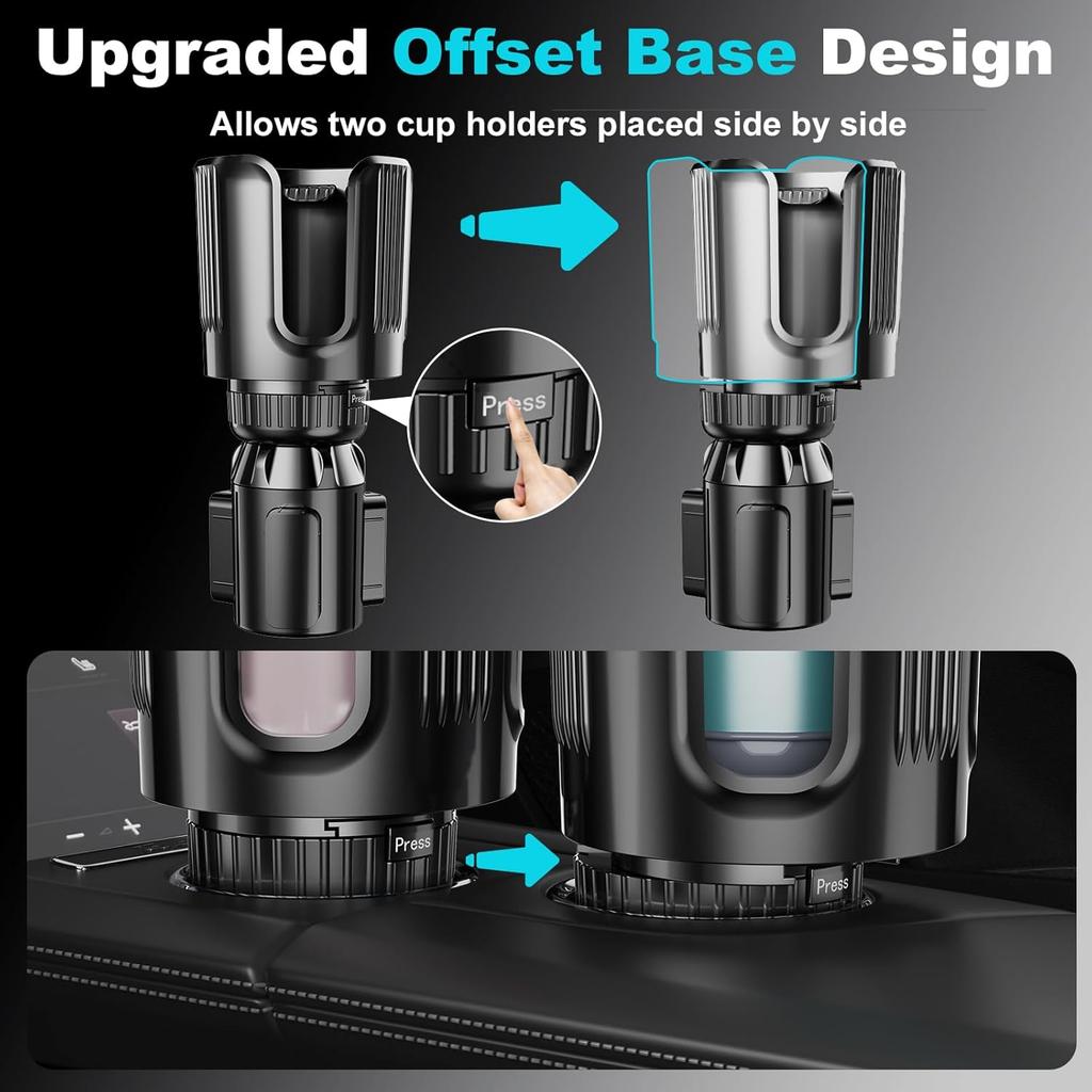 Car Cup Holder Expander with Adjustable Offset Base, All Purpose Cupholder Extender for car with Expandable, Univeral for Most Popular Large Travel