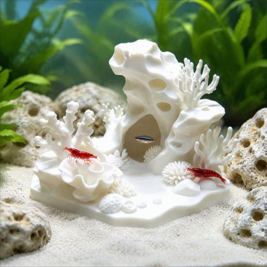 Decorative Aquarium Hideout 3D Printed Coral Cave Decoration for Small Fish Shrimp, Tank Miniature Landscape Decor Hideout, Realistic Hollow Ornament