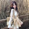 French first love short skirt spring waist thin design sense pure desire Spice girl wind webbing splicing white dress women