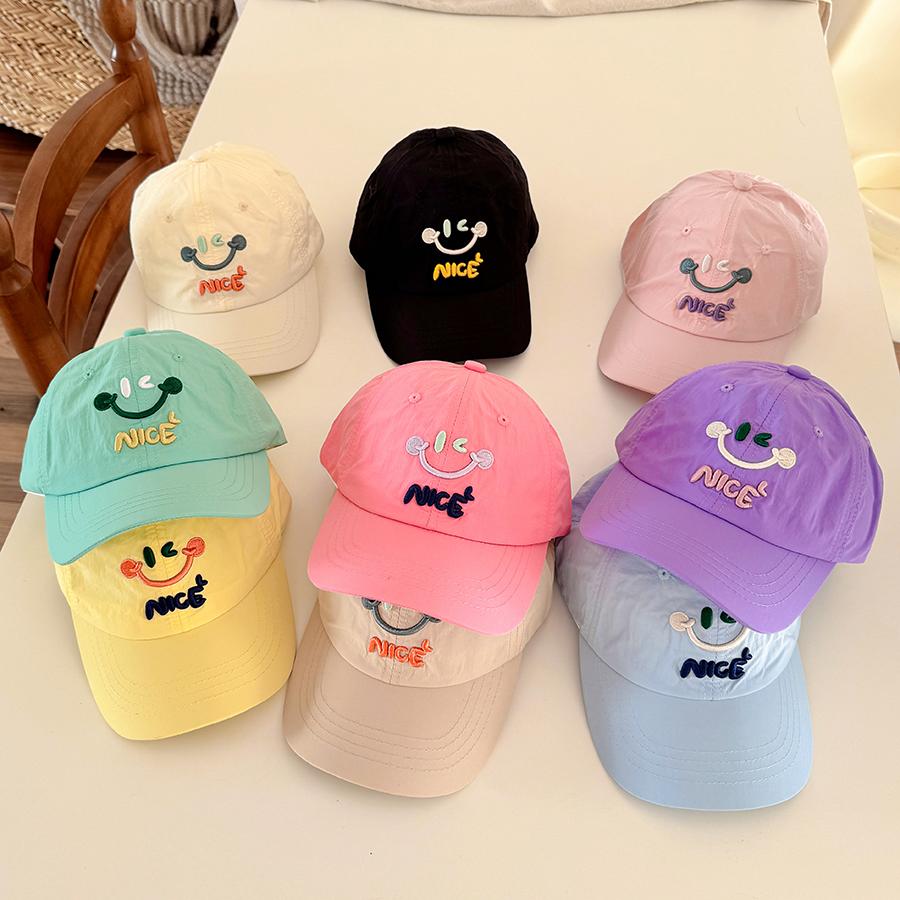 New Kids Quick Dry Baseball Cap Girl Boy Summer Cute Macaroon Color Smile Face Snapback Hat Baby Outdoor Children 3-7 Years