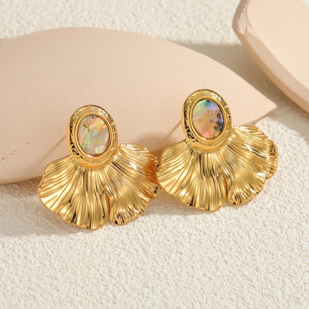 18K Gold Ginkgo Leaf Earrings - Stainless Steel, Personalized Creative Design, Light Luxury Elegant Feel