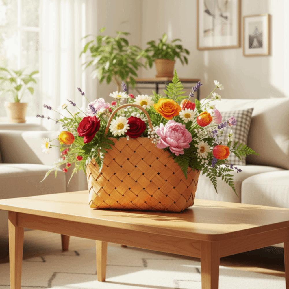 Rustic Hand-Woven Basket with Handle Flower Arrangement Wedding Flower Basket Sundries Organizer DIY Accessory