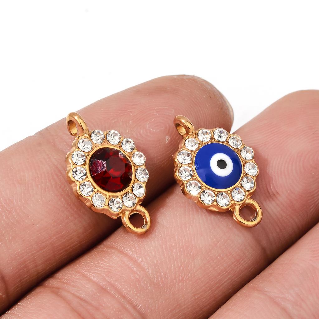 4Pcs Enamel Round Evil Eye Charms Connector Turkish Evil Eye Rhinestone Pendant For Bracelet Necklace DIY Jewelry Making