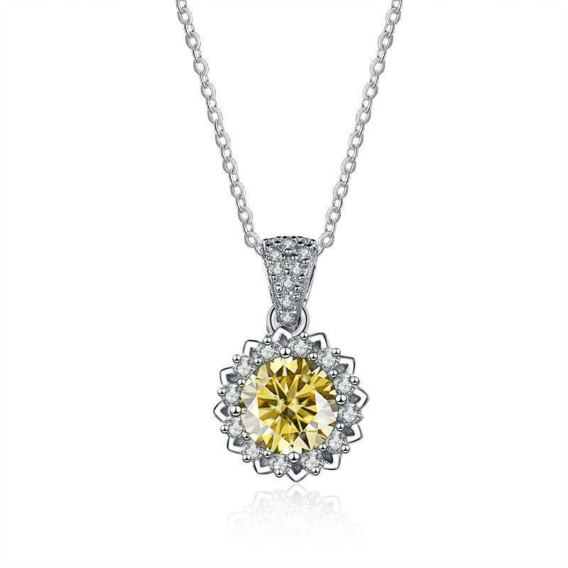 Bague Ringen 1 Carat Round VVS D Color Moissanite Necklace Lab Created Diamond Pendant Sterling Silver S925 Jewelry Clavicle Chain