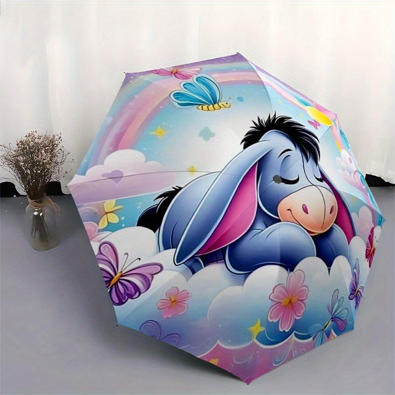 1pc Eeyore Automatic 3-Fold Umbrella Design, Cute Cartoon Pattern, Portable Outdoor Umbrella, Perfect, Holiday Gift for Disney fans.J033