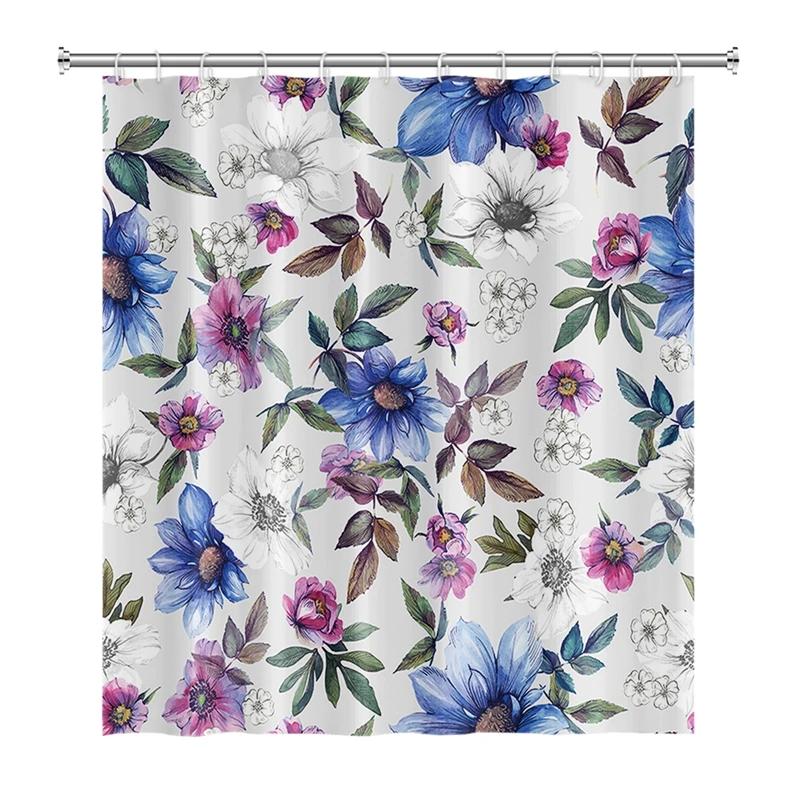 Elegant Flowers Shower Curtain Colorful Floral Shower Curtain Waterproof Polyester Bathroom Curtains Bathtub Decor with 12 Hooks