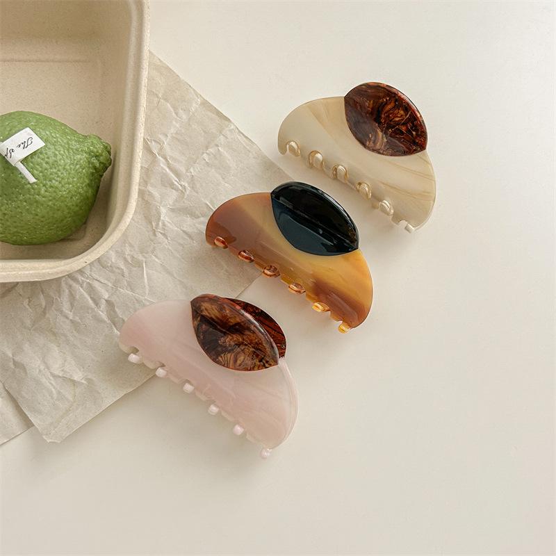 Retro Holzmaserung Gespleißte Acetat Haarspange - 7,5 cm Französische Luxus Hai Haarspange