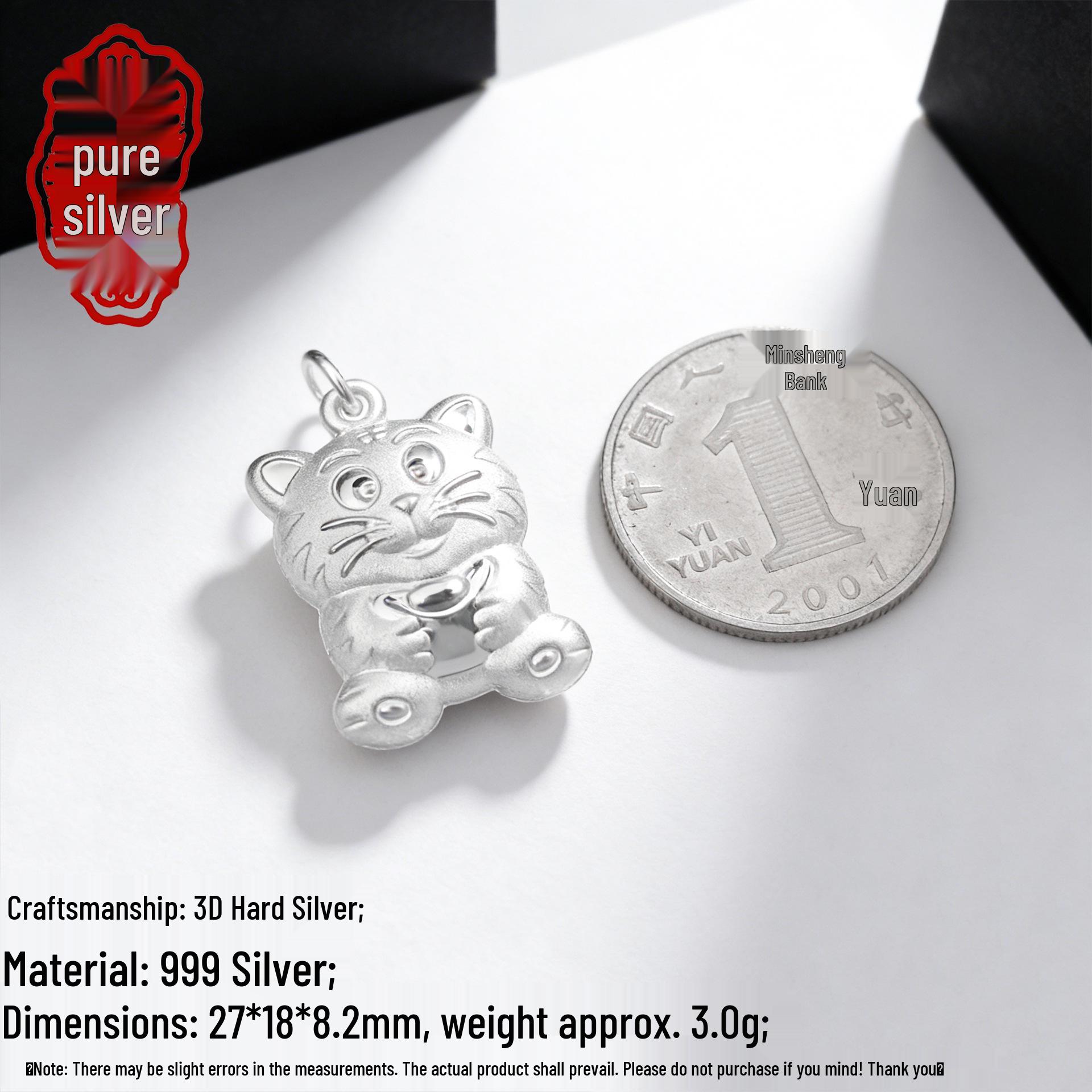 Sterling Silver 999 Frosted Tiger Pendant – Zodiac Charm DIY Jewelry 2025. Sterling Silver 999; Single Price