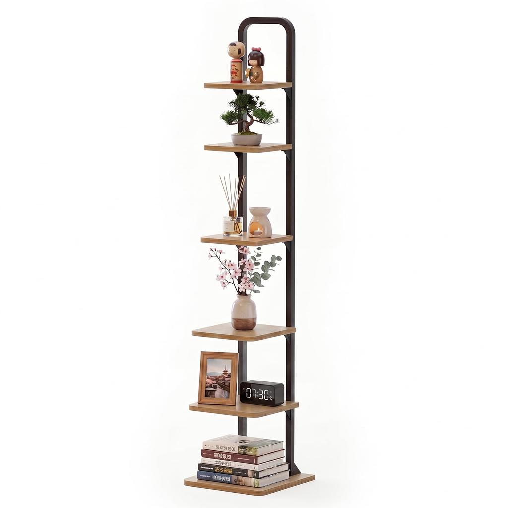 Druvia Slim Large 30cm Gap Open Natural x Black 6-Tier Bookshelf, Stylish, Capacity, Wide, Storage, Rack,