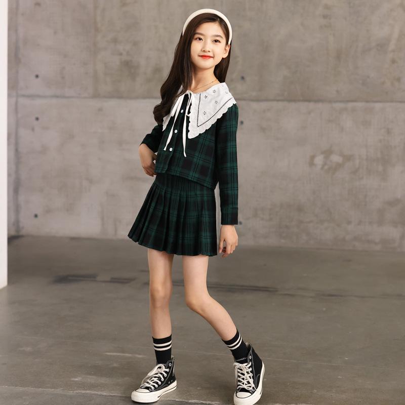 Autumn 2025 Girls' Plaid Pleated Skirt Set - Academy Style JK Uniform for Kids