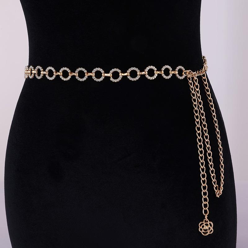 Women's High-end Waist Chain Women's Belt Fashionable Rhinestone Blingbling Flash Love Flowers Thin Waist Chain