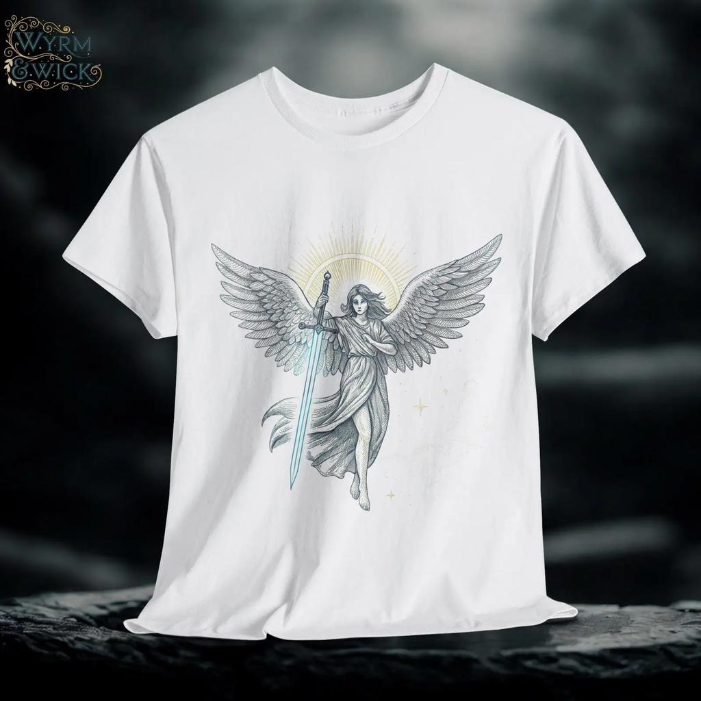 Ethereal Angel T Shirt Hand Drawn Fantasy Design Vintage Homme Slightly Fashion Comfortable Soft Designer Clothes