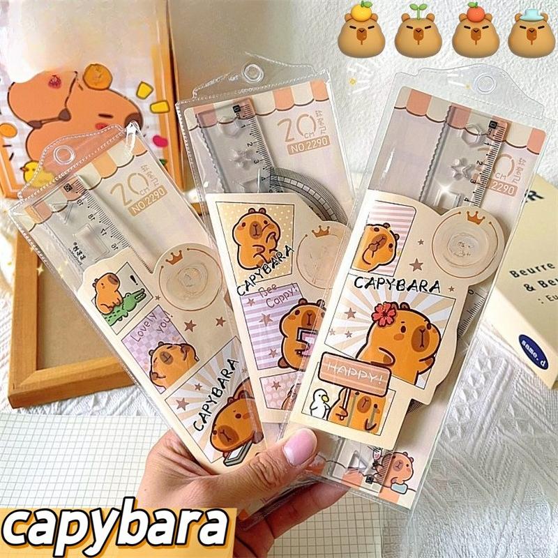 6Pcs New Plastic Ruler Cartoon Stationery Capybara Ruler Set Gift Transparent Drawing Ruler Cute Cartoon Straight Ruler Standard Measuring Tool